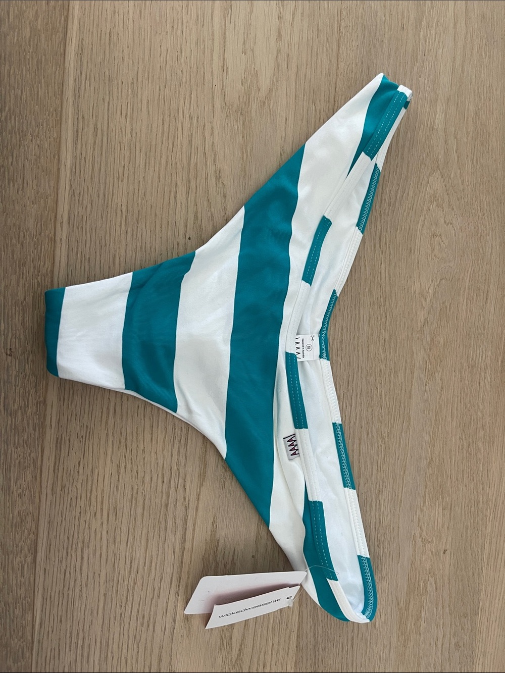 Striped Teal and White Swim Bottom - wicked weasel- lined